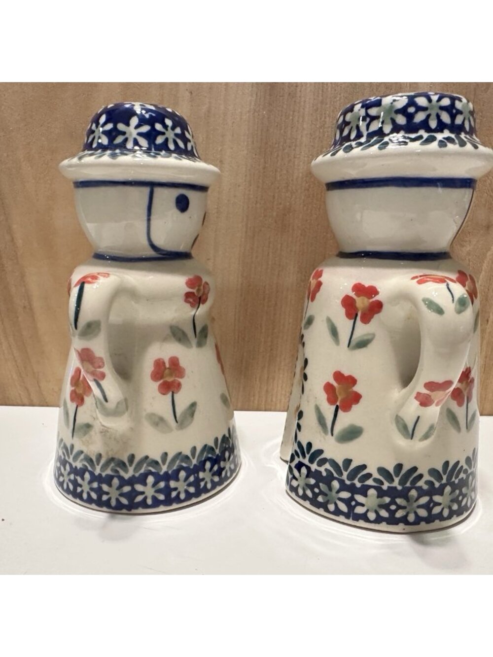 Boleslawiec Polish Pottery Salt & Pepper Shakers Blue White  Kitchen Floral - Picture 4 of 8